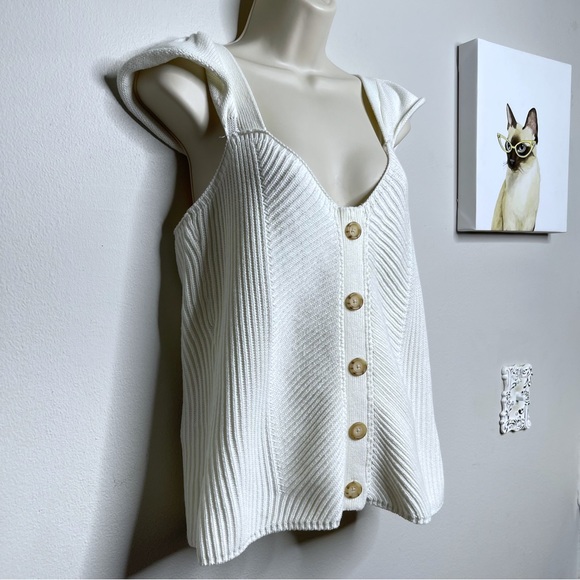 Anthropologie White Flutter Sleeve Sweater Tank Size L - Picture 5 of 9